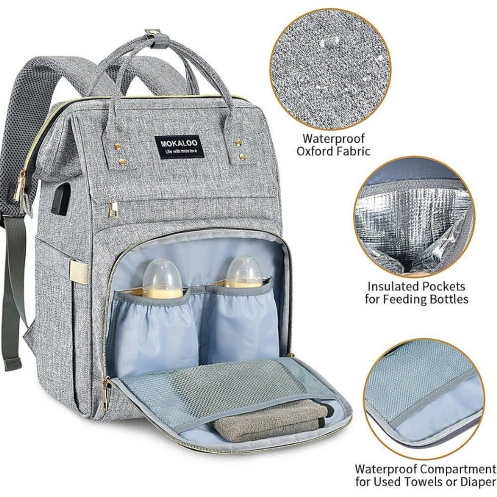 MOKALOO Diaper Bag Backpack Maternity Preppy Minimalist Nappy Carrier Neutral